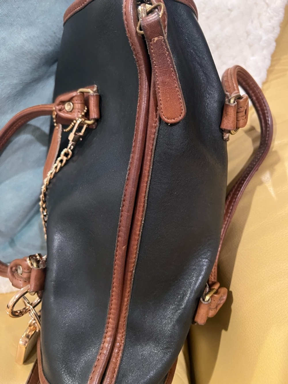 Vintage Coach Madison Spectator Black and Tan Leather Satchel Bag - Picture 9 of 12